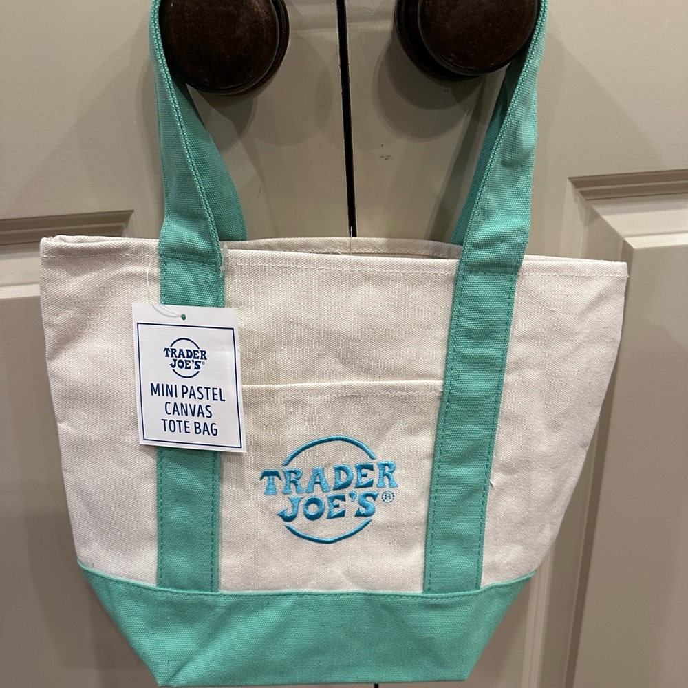 Trader Joe's Canvas Tote Bag - White and Mint